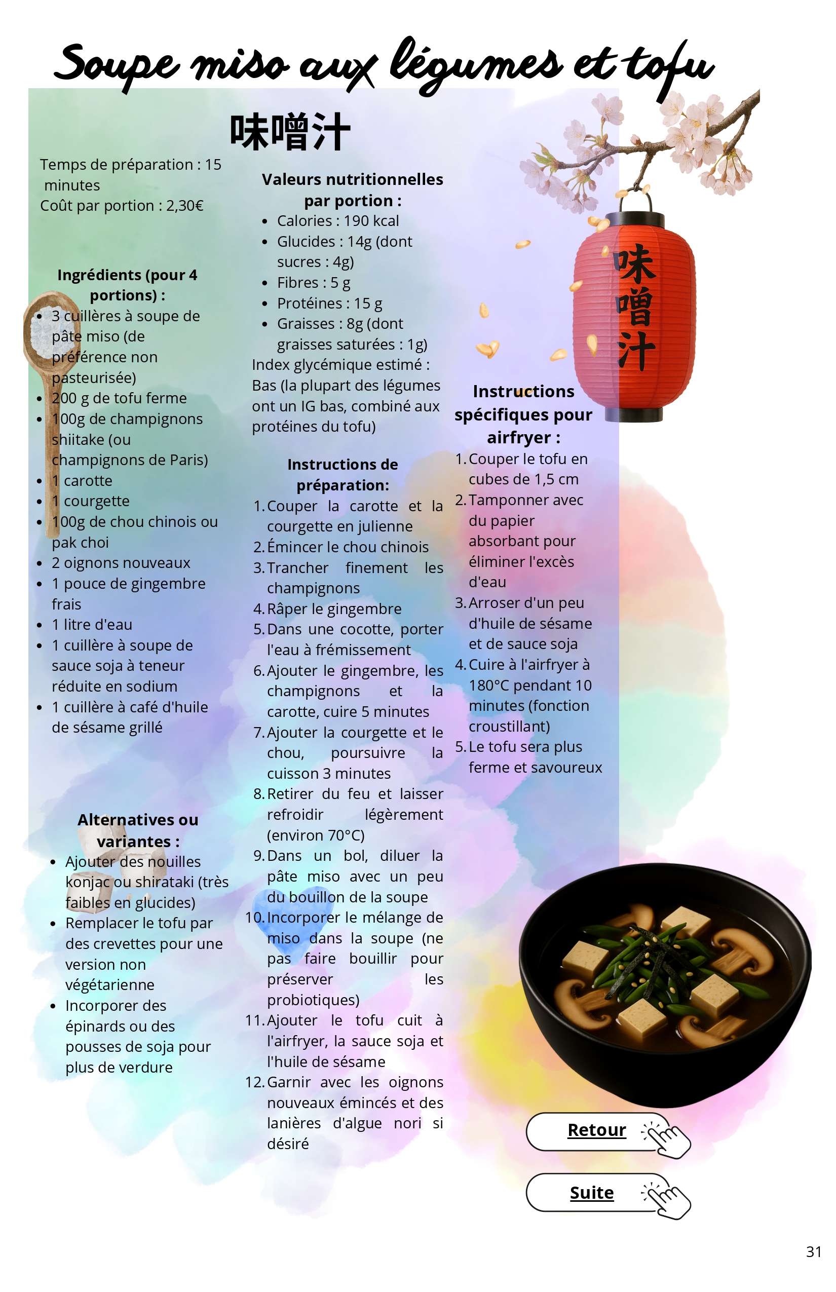 Soupe miso aux légumes et tofu